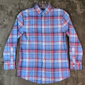 Vineyard Vines Boy's Red Blue White Plaid Long-Sleeve Button-up Shirt Size Small